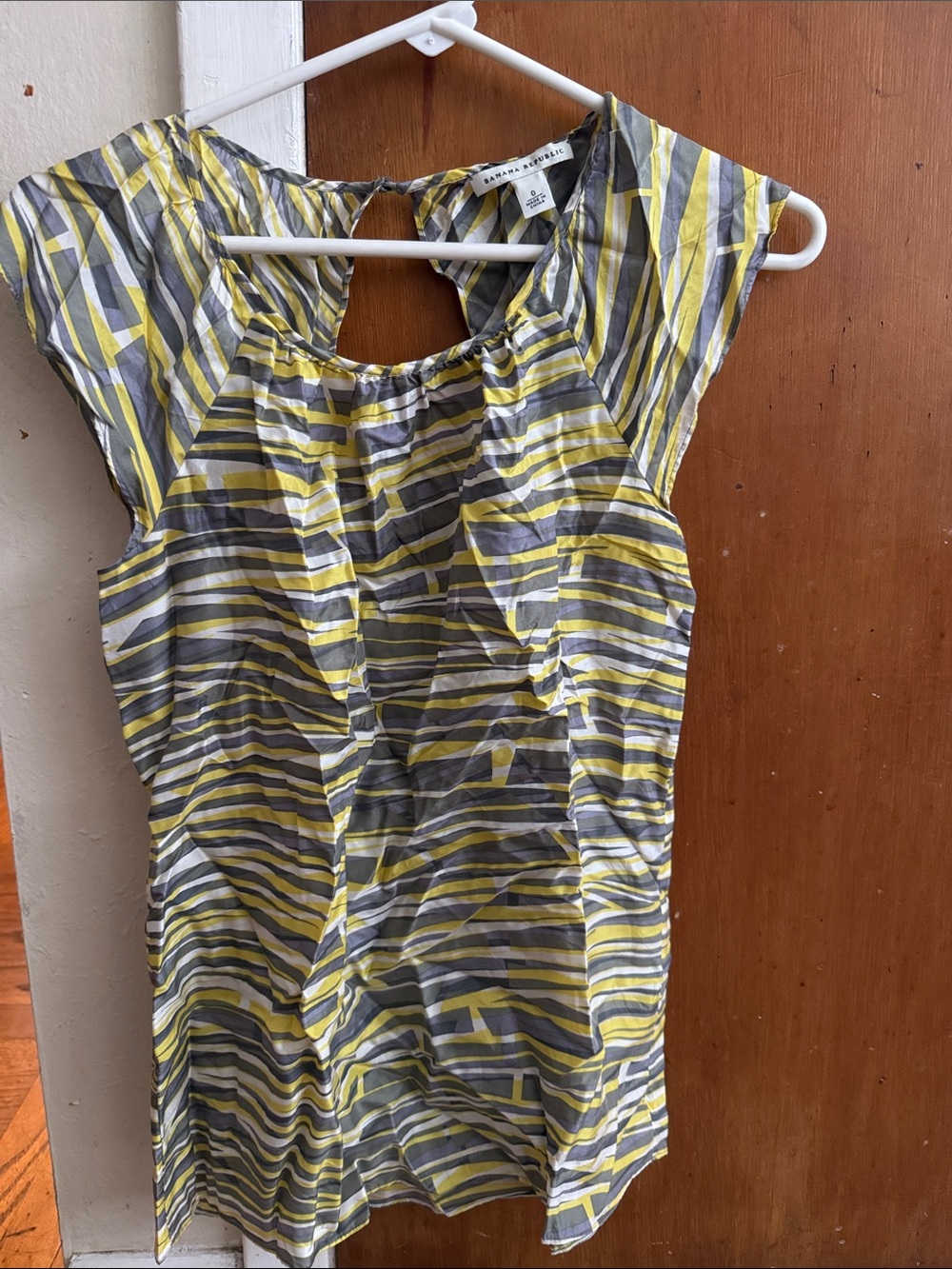 Banana Republic Yellow and Gray Striped Cap-Sleeve Top
